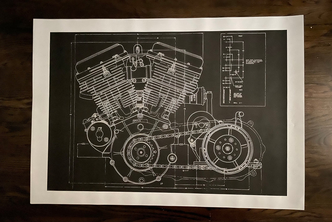 Harley Davidson Panhead Blueprint Left View 28”x40”